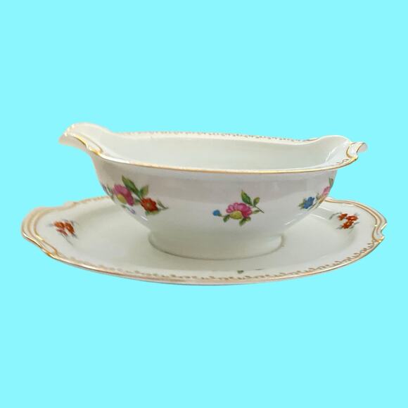 Vtg Noritake China Dresdlina Gravy Boat Attached Plate Hand Painted Retired - Picture 2 of 8